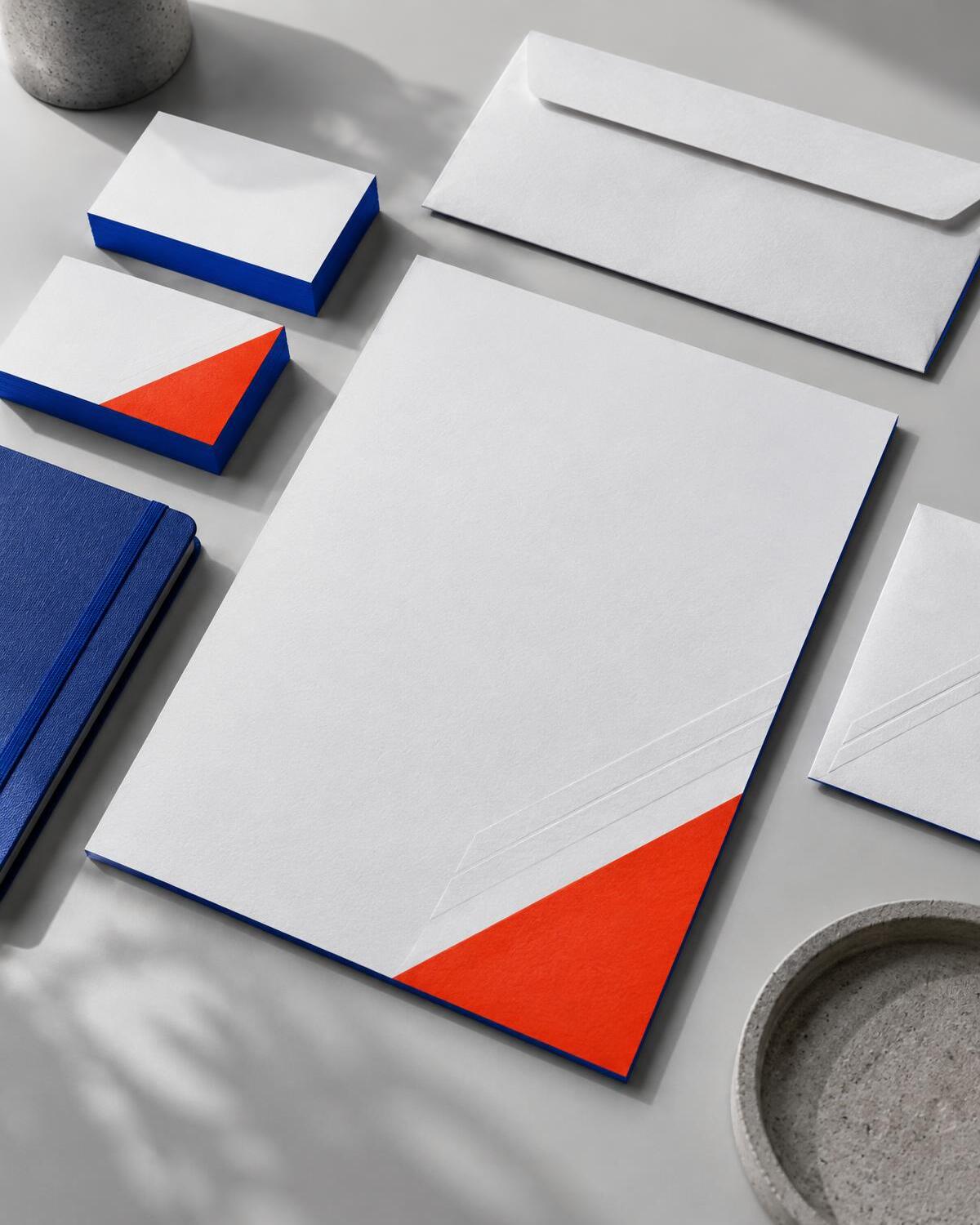 Blank stationery and business cards on a light surface